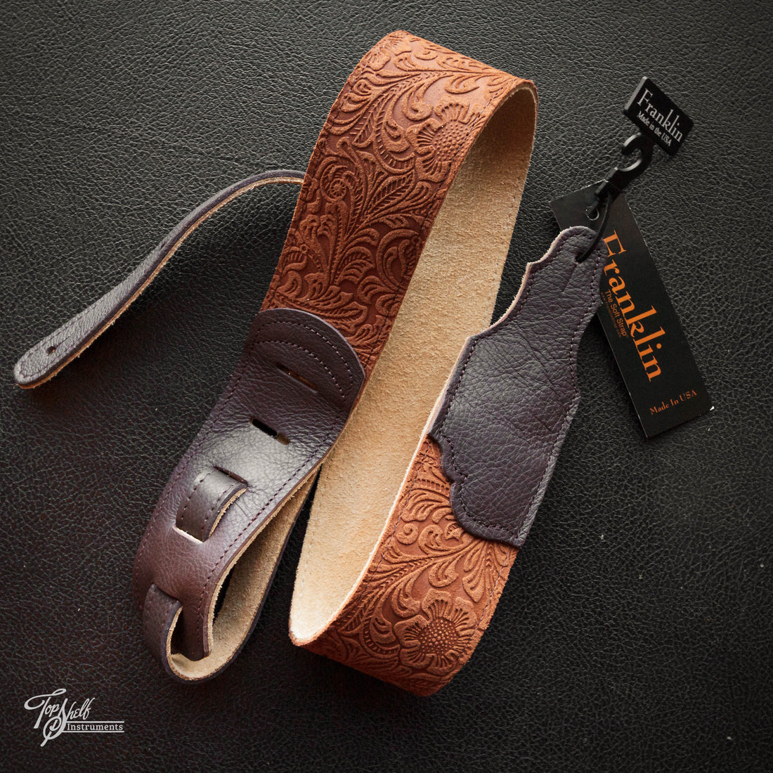 Franklin Embossed 2.5" Caramel Suede with Pebbled Chocolate Glove Leather End
