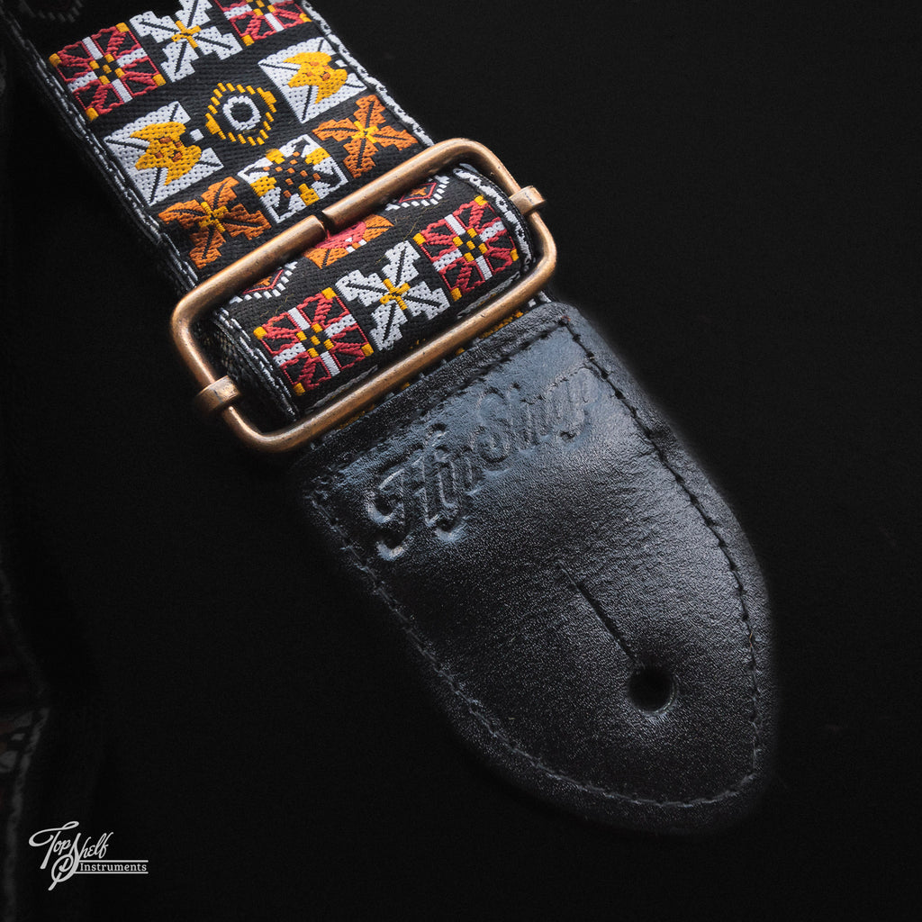 HipStrap Vintage Style Jacquard Embroidered Guitar Strap - Woodstock Brown